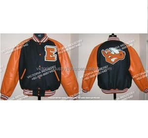 Blouson matelassé en laine à col montant avec patchs chenille personnalisés, respirant, style universitaire pour l'hiver, manches longues, type Letterman - Product Image 2