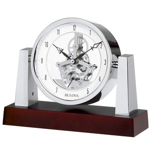 Reloj de Escritorio Esqueletizado de Madera de Caoba con Detalles Cromados - Venta al por Mayor - Product Image 1