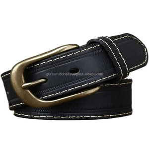 Offre Spéciale prix de gros ceinture décontractée en cuir pur noir et marron coutures blanches durables pour hommes et femmes ensemble de boucles en laiton - Product Image 3
