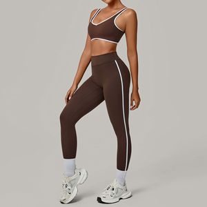 Ensembles de sport deux pièces pour femmes : Soutien-gorge de sport color block et leggings taille haute – Tenues de sport, gym et yoga - Product Image 2