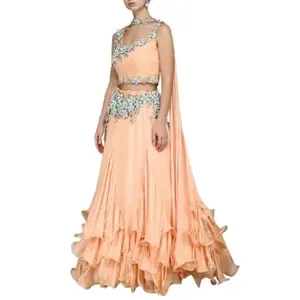 Lehnga choli สำหรับสาวๆชุดปาร์ตี้งานแต่งงาน lehenga choli georgette anarkali สำหรับผู้หญิงเย็บปักด้วยมือ