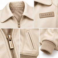 Blouson Bomber en Cuir Véritable Blanc pour Femme, Fournisseur d'Usine, Veste Crème pour Dames à Col Rabattu, Vêtement d'Extérieur, Service OEM Personnalisé Darkry