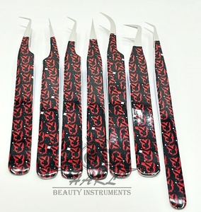 Pinzas de extensión de pestañas de acero inoxidable impresas con diseño de conejito profesional de etiqueta privada, logotipo personalizado recubierto de papel para un uso fácil - Product Image 2