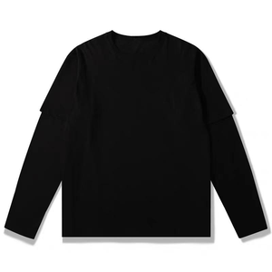Custom Design Oversized Streetwear Distressed Embroidery Sleeves Double Layer Long Sleeve T-<b>Shirts</b> - Product Image 4