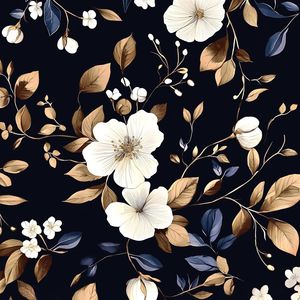 Carta da Parati Floreale Scura Adesiva Blu Navy/Foglia d'Oro, Carta Adesiva Vintage con Foglia d'Oro, Design Impermeabile Autoadesivo - Product Image 1