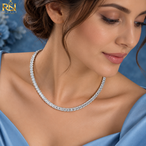 Collar de tenis de diamantes cultivados en laboratorio con corte escalonado |   Collar Estilo Esmeralda en Oro Sólido de 9K, 14K y 18K, Colección de Joyería Fina para Regalo - Product Image 4
