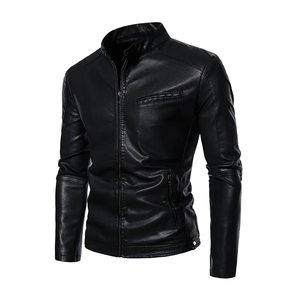Chaqueta de Cuero Negra Personalizable, Resistente al Viento y Cálida, Tallas Grandes, Chaqueta de Cuero para Hombre, Corte Ajustado - Product Image 1