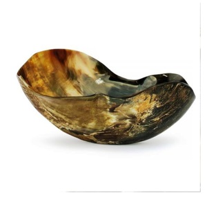 Bol de service en corne d'Inde, écologique, design moderne et minimaliste, tons bruns, poli, léger (0,4 kg), pour fêtes et décoration - Product Image 5