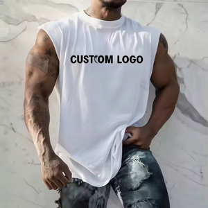 Custom <b>Men's</b> <b>White</b> Sleeveless Tank Top O-Neck Solid Cotton Casual <b>Vest</b> Breathable Front Print Sportswear - Product Image 1