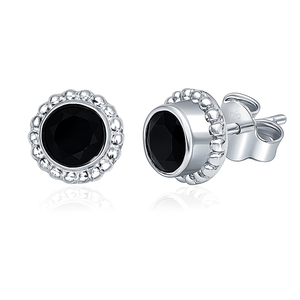 Pendientes Románticos de Ónix Negro Natural con Engaste de Bisel, Plata de Ley Chapada en Rodio, Regalo para Compromiso, Boda o Aniversario - Product Image 1