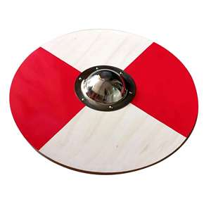 Bouclier rond en bois Viking artisanal rouge et blanc, bouclier médiéval avec boss en acier doux, prêt pour le combat, décoration murale, armure - Product Image 5