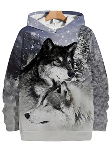 Sweat-shirt à capuche pour homme, taille plus, imprimé en 3D, motif animal loup, streetwear, capuche, poche avant, pour usage extérieur - Product Image 5