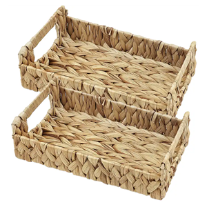 Wholesale Natural Water Hyacinth Trays With Handles, Rustic Handwoven Rectangular Wicker Serving <b>Basket</b> For Coffee <b>Table</b> Vietnam - Product Image 1
