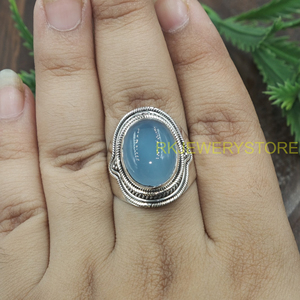 Natural Blue Chalcedony <b>Ring</b> 925 Sterling Silver Handmade Vintage <b>Statement</b> Jewelry Oval Gemstone <b>Ring</b> for Unisex Women Jewelry - Product Image 5