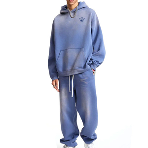 Sun Faded Tracksuit Men Heavyweight Cotton Two Piece Set Custom Logo Premium Streetwear Collection - Product Image 1