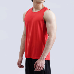 Camiseta sin Mangas Casual Roja para Hombre, Cuello Redondo, Color Sólido, Transpirable, de Secado Rápido, Ajuste Deportivo, Material de Algodón/Spandex - Product Image 4