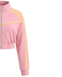 Chaqueta deportiva corta rosa melocotón para mujer, con cremallera, para gimnasio, fitness, ropa deportiva, con rayas en contraste, para entrenamiento, fabricante. - Product Image 4