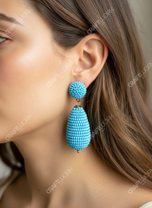 Handmade <b>Blue</b> <b>Beaded</b> Drop Earrings for Women Statement Dangle Earrings Trendy Boho Party Wear Jewelry Gift - Product Image 6