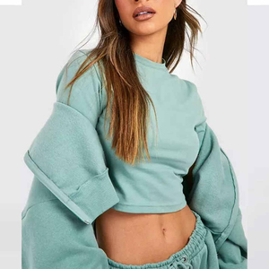 Custom Women Cropped Zip Up Hoodie Sweatpants <b>Set</b> Heavy Weight Vintage 3 Piece Tracksuit Women Hooded <b>Crop</b> <b>Top</b> Jogger <b>Sets</b> - Product Image 6