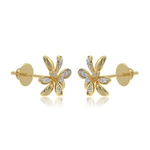 Boucles d'oreilles clous en or jaune avec diamants de laboratoire en forme de grappe de pétales floraux - Product Image 2