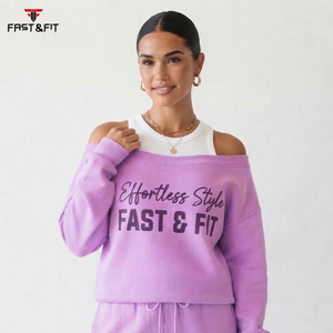 Wholesale Price Oversized Women <b>Sweatshirt</b> With Drop <b>Shoulder</b> Soft Fabric Slash neck Streetwear for Winter - Product Image 4
