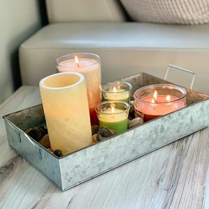 Rustic Galvanized Metal <b>Storage</b> <b>Tray</b> with Side Handles Farmhouse Organizer Decorative Serving Basket - Product Image 5