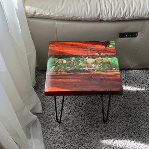 Emerald River Wooden Moss <b>Epoxy</b> <b>Table</b> Handmade Rustic Nature Inspired <b>Coffee</b> <b>Table</b> Artistic Pebble Forest Design Luxury Home - Product Image 1