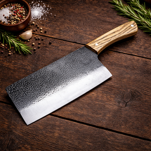 Cuchillo de bushcraft forjado a mano, cuchillo de chef de acero al carbono con funda de cuero y mango de madera, cuchillo de cocina para camping. - Product Image 5