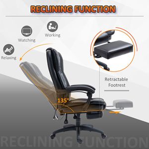 Sedia da Ufficio Direzionale in Pelle con Massaggio a Vibrazione a 6 Punti, Poggiapiedi Nero, Altezza Regolabile, Telaio in Alluminio Confortevole - Product Image 6