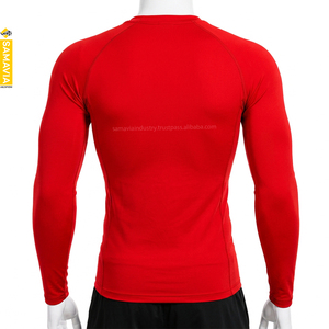 SAMAVIA <b>Men's</b> Red Customizable MMA Rash Guard <b>Compression</b> Breathable 220g Quick Dry Full Sleeve Spandex/Polyester Activewear - Product Image 2