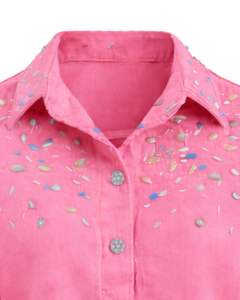 Chaqueta Vaquera Corta Rosa Personalizada para Mujer con Detalles de Pedrería, Botones, Manga Larga, Estilo Casual y Urbano - Product Image 3