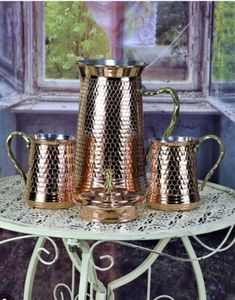 Ensemble de carafes en cuivre pour une organisation de cuisine optimisée, service d'eau, ensemble métallique avec verres, durable, réutilisable, vaisselle de cuisine et de salle à manger - Product Image 6