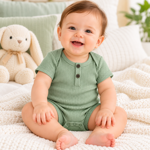 Combinaison bébé en coton côtelé |   Combinaison bébé à manches courtes et douces |   Combinaison bébé unisexe |   Vêtements confortables pour nouveau-nés avec fermeture à pression - Product Image 3