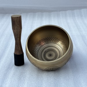 Evana Brass Casted Singing Bowl with Etched Tree & Lotus Design Religious Theme Meditation Sound Bowl with <b>Wooden</b> <b>Mallet</b> Cushion - Product Image 3