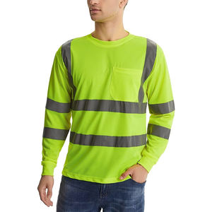 Polo de sécurité à manches longues taille 5XL avec bandes réfléchissantes, chemise de travail pour homme avec poche, vêtements de travail - Product Image 1