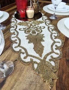 Embroidered Table <b>Runner</b> Floral Pattern Classic Style Beige Gold Home Decor <b>Washable</b> Hand Wash - Product Image 1