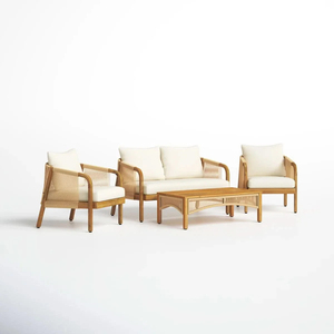 Modern Solid Teak Wood Furniture with <b>Rattan</b> And Cushions Sofa Set Living Room Garden Patio Outdoor Sofa - Selina - Product Image 1