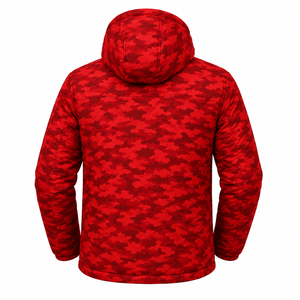 Veste d'hiver pour homme, rouge camouflage, à capuche, matelassée, imperméable, coupe-vent, isolante, décontractée, avec fermeture éclair et poches - Product Image 3