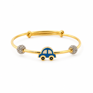 18KT Gold Blue Enamel Car Charm <b>Bangle</b> <b>Bracelet</b> with Diamond Accent Beads High Polish Cute Fashion Jewelry for Women Girls Daily - Product Image 4