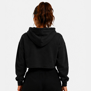 OEM Women <b>Cropped</b> Hoodie Gradient Print <b>Long</b> <b>Sleeve</b> Hooded Sweatshirt Casual Autumn Wear Breathable Knitted Cotton Bamboo Fiber - Product Image 4
