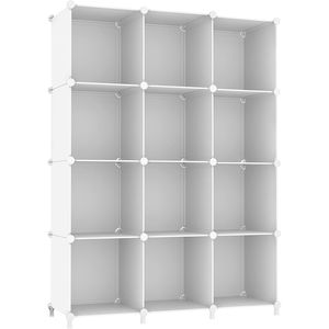 Organizzatore di Stoccaggio in Plastica a 12 Cubi Fai-da-Te, Scaffale per Libri, Armadio, Ripiani per Vestiti, Facile Montaggio, Contenitori Cubici - Product Image 1