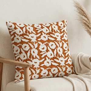 Housse de coussin en coton bordeaux imprimée au bloc 20x20 avec motifs ethniques, légère, avec fermeture éclair, pour coussin décoratif - Product Image 1