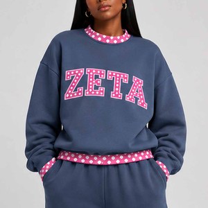 Zeta OEM Custom <b>Mock</b> <b>Neck</b> Cotton Fleece Sweatshirt Women Men Ladies Unisex Gingham Patch Polka Dot Greek Apparel - Product Image 2