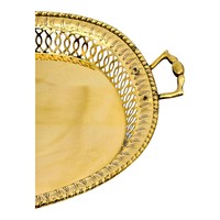 Plateau ovale en laiton avec poignées, 16 pouces, fait main, laiton véritable, style thaïlandais traditionnel de luxe, plateau de service décoratif pour aliments et desserts