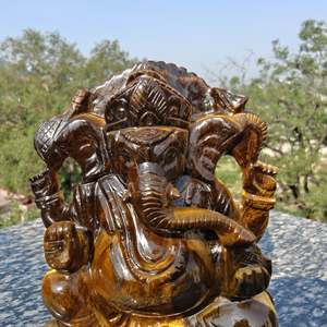 Estatua de Ganesha Tallada a Mano en Ojo de Tigre Amarillo, Figura Religiosa, Diosa Hindú, Decoración para el Hogar - Product Image 2