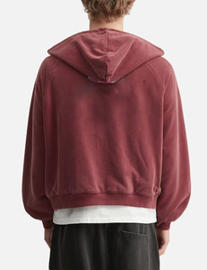 OEM Custom Vintage Washed Zip-Up Hoodie Men Heavyweight Cotton Fleece Eco-Friendly 280g Streetwear Manufacturer - Product Image 2