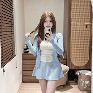 Ensemble assorti personnalisé pour femmes, mode coréenne, débardeur sans manches, cardigan, mini-jupe, polyester/coton, toutes saisons - Product Image 1