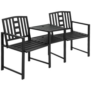 Panca da Giardino in Metallo con Foro per Ombrellone e Braccioli, Arredo Esterno per Patio, Veranda, Cortile e Impianti Sportivi - Product Image 1