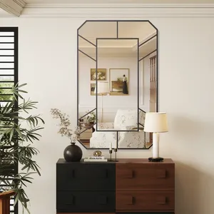 Geometric Wall Mirror Art Deco Style Abstract Design Glass <b>Frame</b> Home Decor Living Room Wall Hanging - Product Image 3