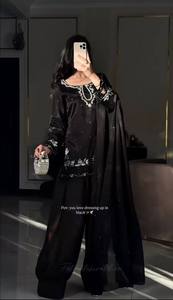 Elegant Blue Silk Salwar Kameez With Embroidered Dupatta Traditional Women's <b>Wedding</b> Wear India Pakistan - Product Image 2